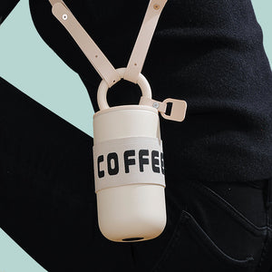 Stainless Steel Coffee Padlock Travel Cup - The Linea Home - Kawaii Homeware - Travel Mug with carrying strap FREE