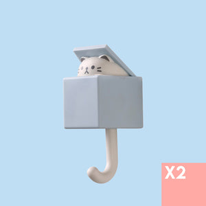 Peek A Boo Tidy Hooks - Set of 2 - The Linea Home - Kawaii Homeware - Snowy Cat