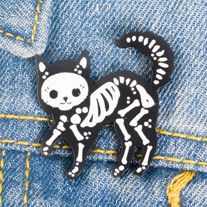 Skeleton Cat Enamel Pin