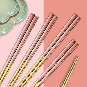 Stainless Steel Chopstick Set - The Linea Home - Set of 4 - Pink and Gold - Classic