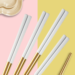 Stainless Steel Chopstick Set - The Linea Home - Set of 4 - White and Gold - Classic